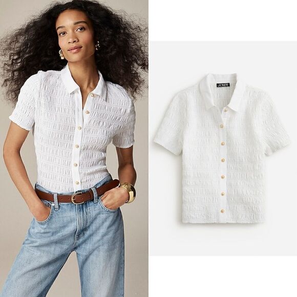 NWT J. Crew Smocked button-up shirt in cotton-blend voile - Picture 1 of 10